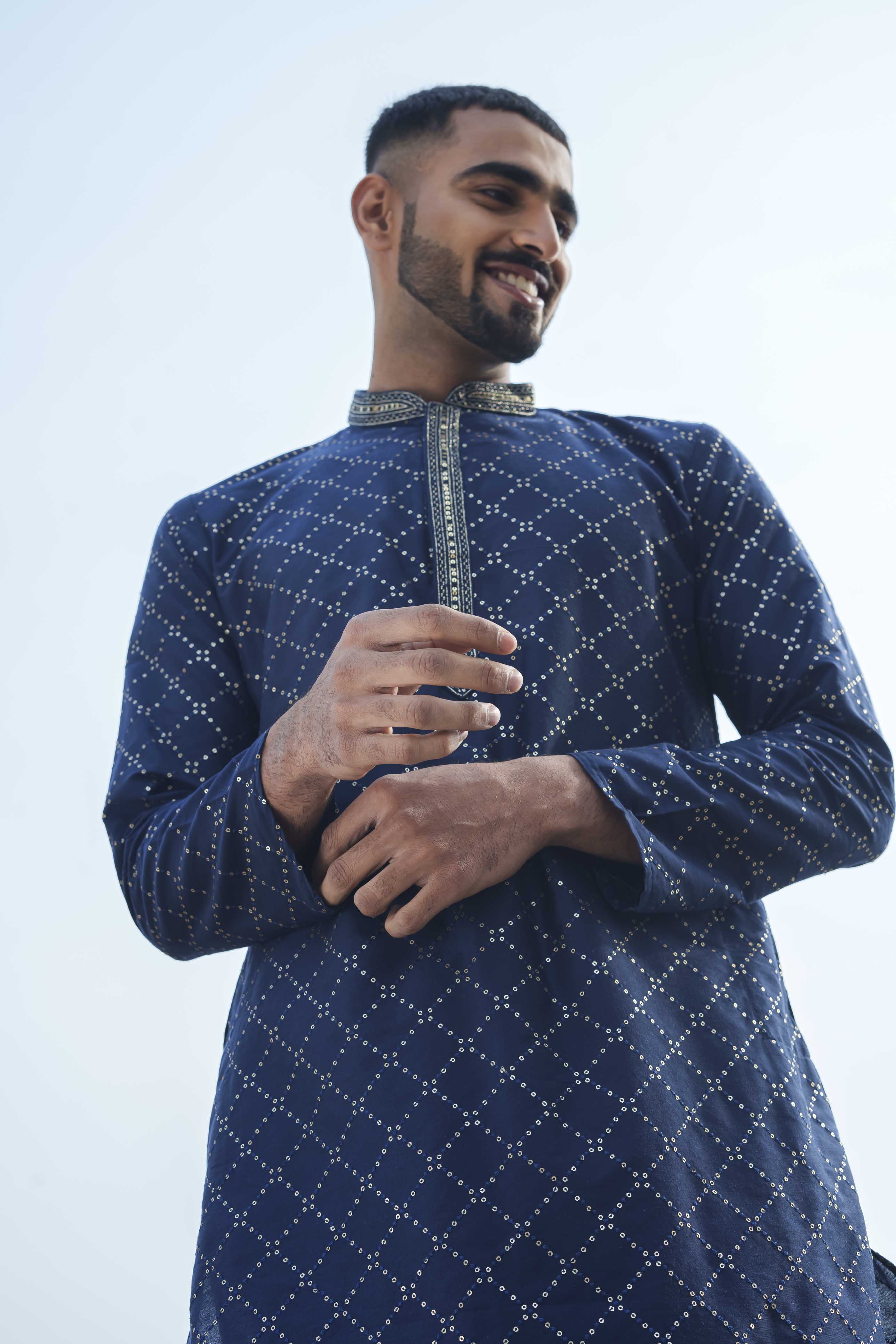 Geometric Sequence Navy Blue Kurta
